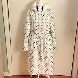 Double Layer Long White Patterned Waterproof & Bonded Down Puffer Coat with Hood